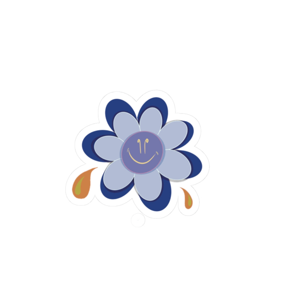 Blue Smiley Flower Kiss-Cut Sticker — Cute Laptop & Water Bottle Decal