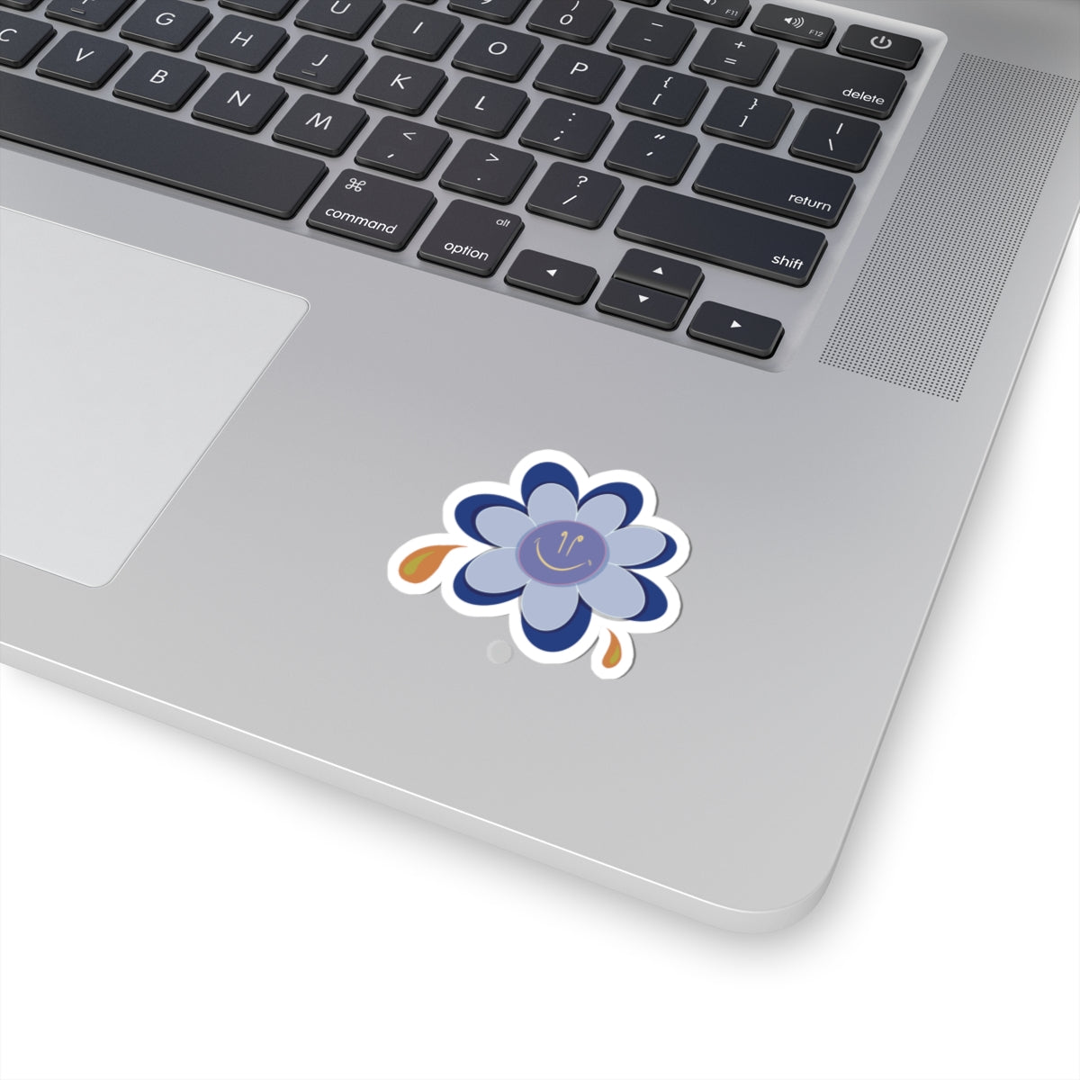 Blue Smiley Flower Kiss-Cut Sticker — Cute Laptop & Water Bottle Decal