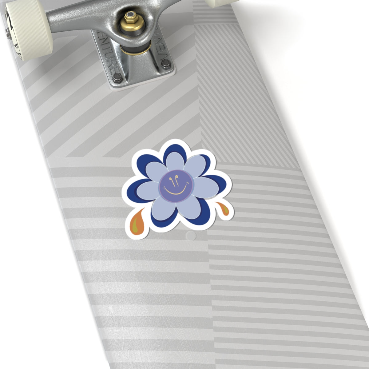 Blue Smiley Flower Kiss-Cut Sticker — Cute Laptop & Water Bottle Decal