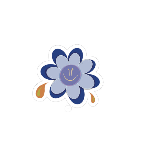 Blue Smiley Flower Kiss-Cut Sticker — Cute Laptop & Water Bottle Decal